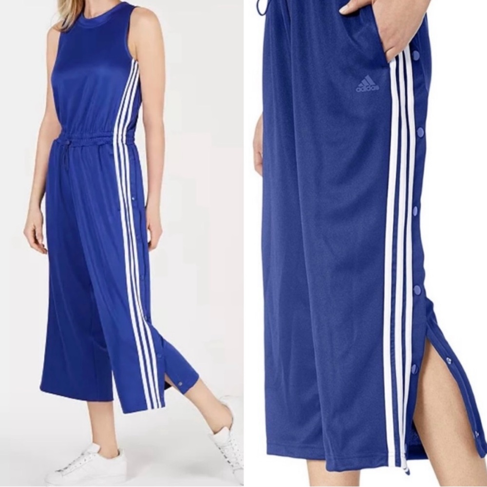 Adidas three stripe snap blue romper jump suit xsmall. EUC